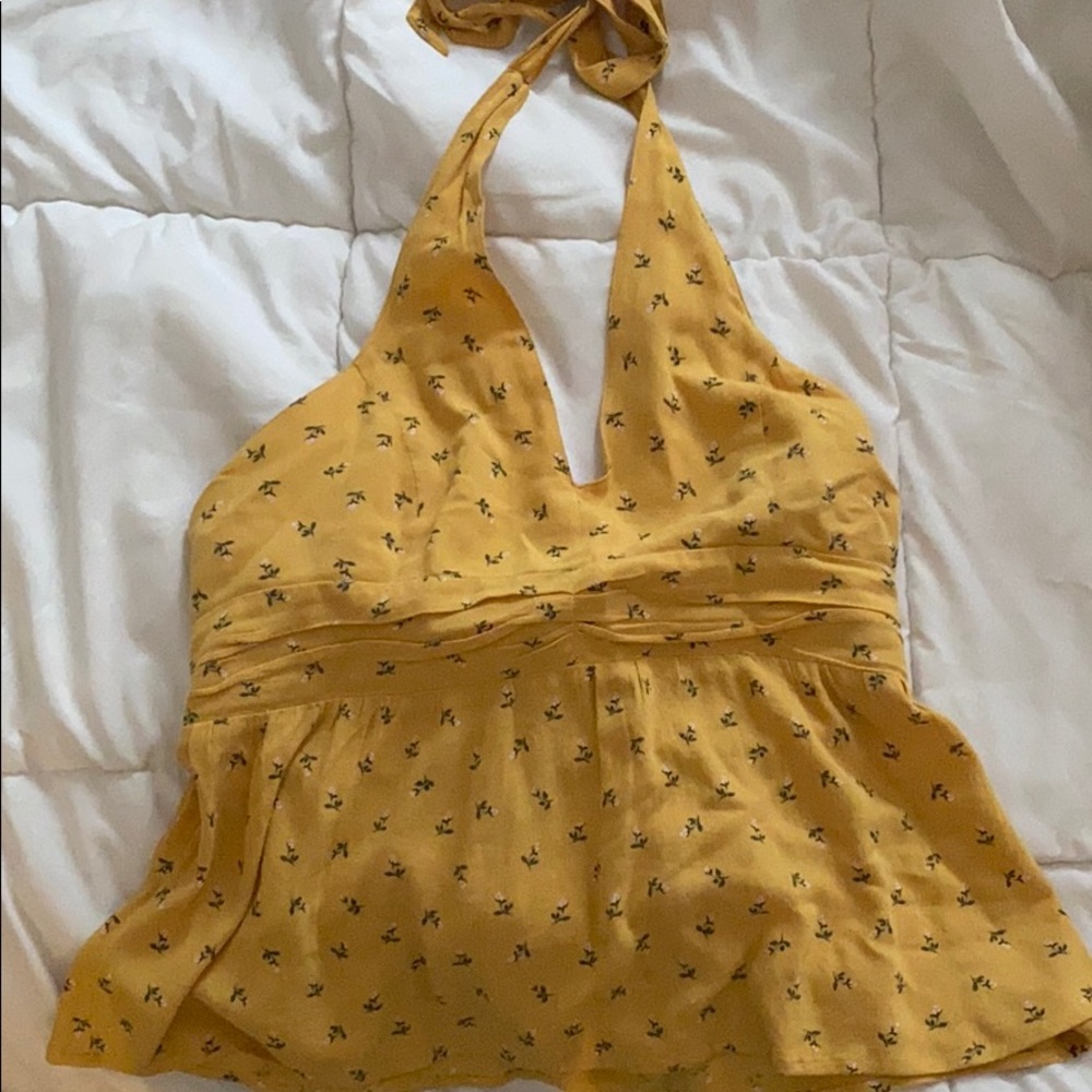 Yellow, floral printed halter top